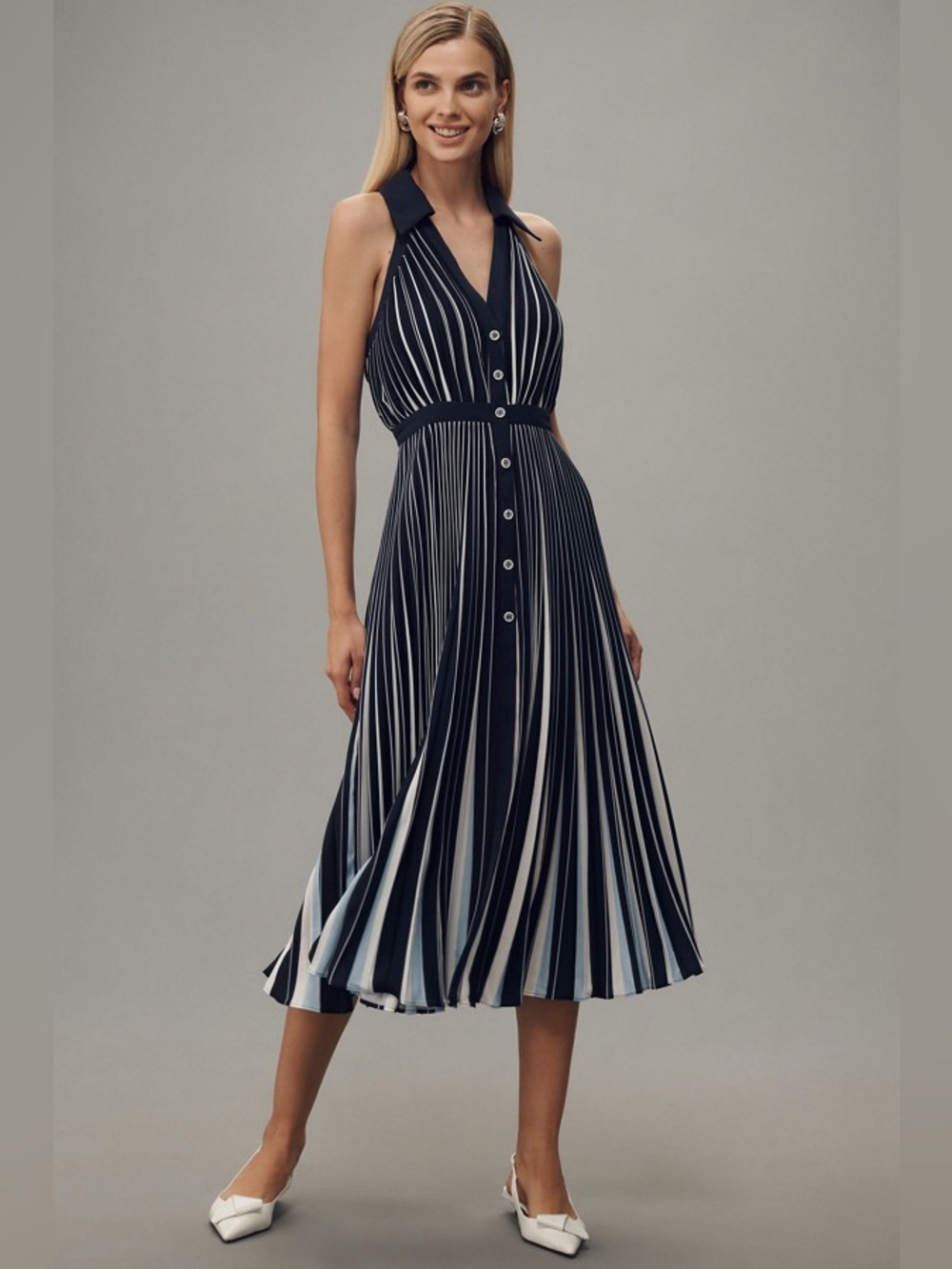 By Anthropologie Halter Pleated Midi Dress